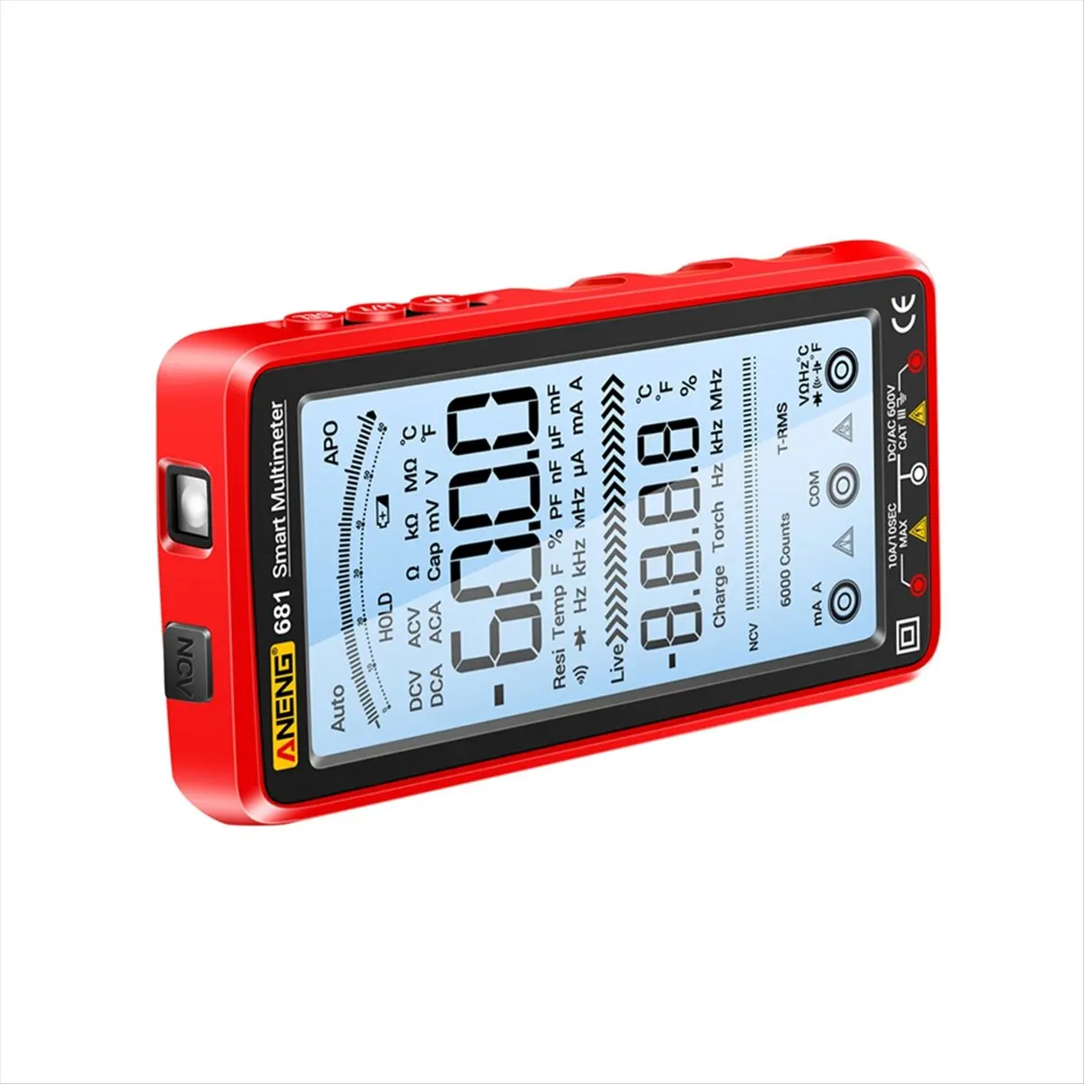 DT38 ANENG 681 Rechargable Digital Multimeter Non-Contact Voltage Tester AC/DC Voltage Meter LCD Screen Current Tester Red