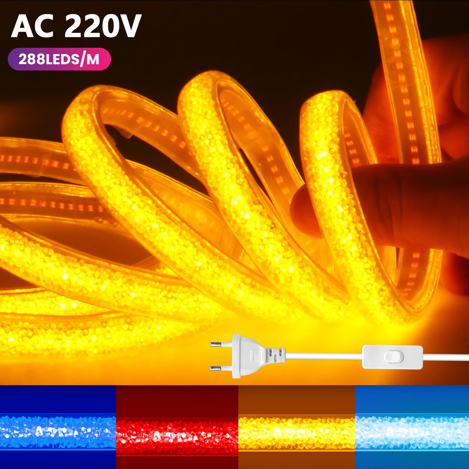 COB Neon Strip Rope Light Crystal Beach Resort Palm Tree Decor EU UK Plug 220V Switch 288LEDs/m Flex Lamp for Car Decoratives