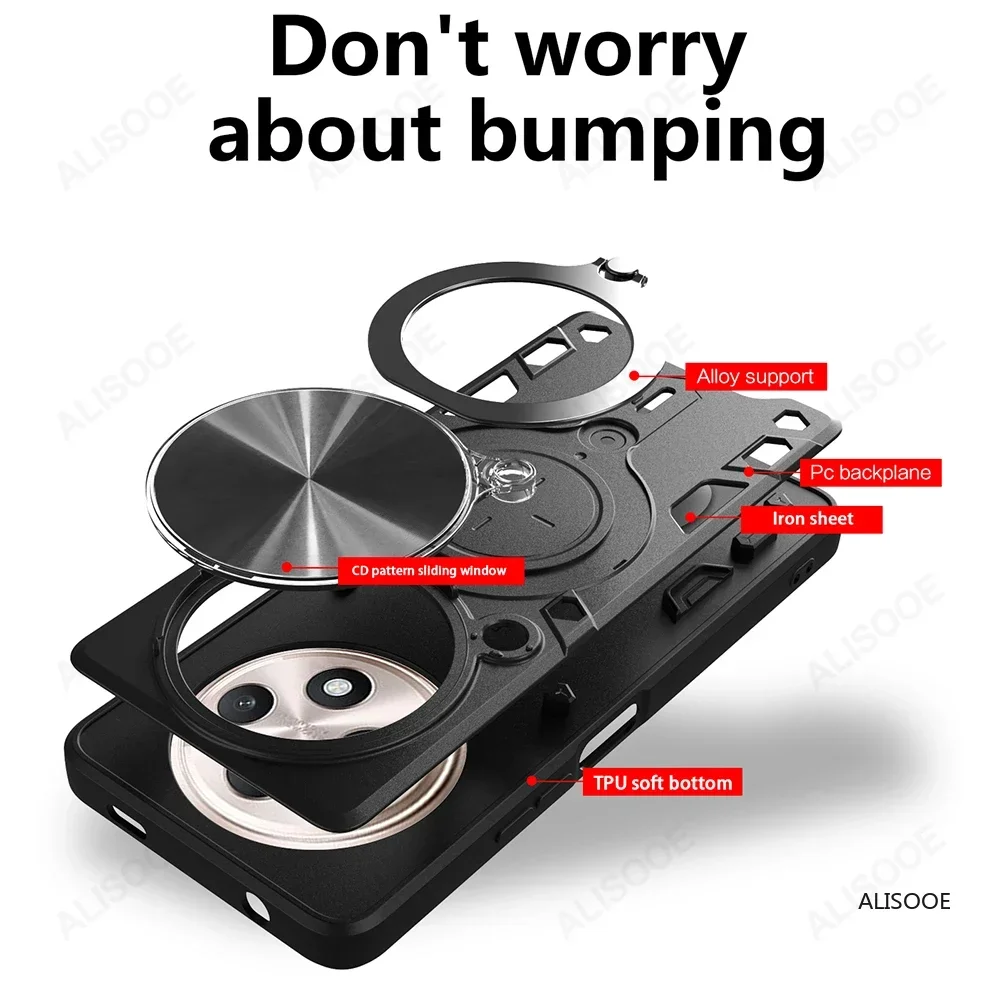 Slide Camera Funda Voor OPPO Reno 12F 5G 12FS Case Ring Stand Bescherming Achterkant voor OPPO Reno 12 FS Schokbestendige Telefoon Capa