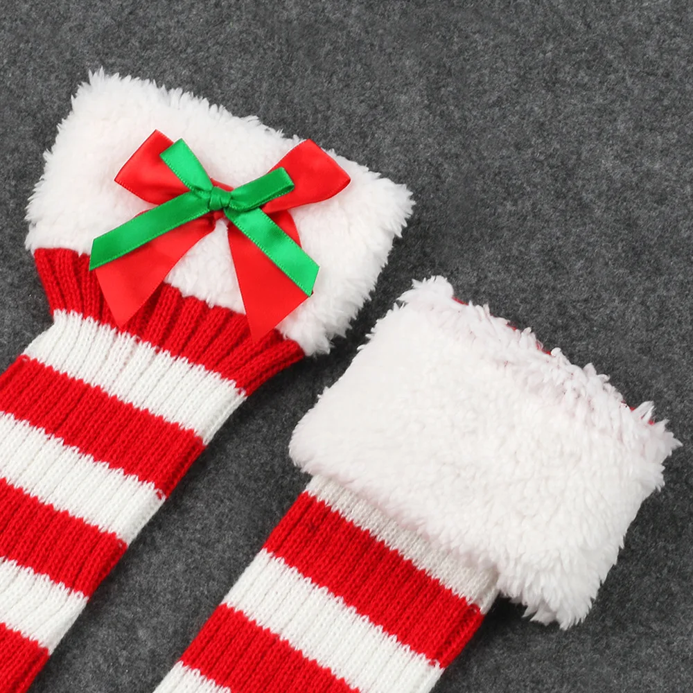 النساء الرجال عيد الميلاد عيد الميلاد السنة الجديدة متماسكة الجوارب الطويلة القوس شريط الركبة كم الشتاء اكسسوارات الكبار لطيف هدية الكريسماس