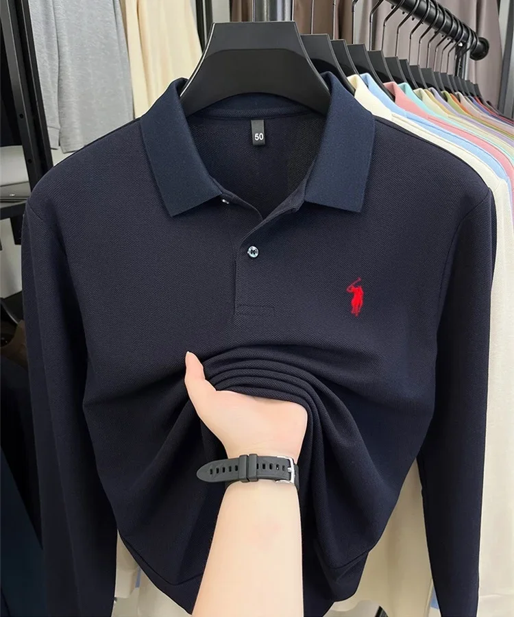 100% pure cotton high-end brand men's long sleeve polo shirt autumn winter fashionable luxury embroidery golf top casual T-shirt