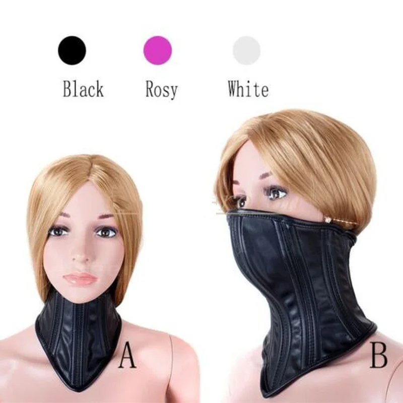 Lockable PU Leather Neck Collar Posture Restraints Roleplay Half/Full Face Mask Bondage Harness BDSM Adult Game Sex Toys