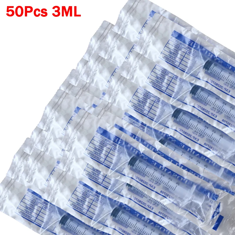 50Pcs/Set 3ML With OPP Bag Plastic Disposable NO Needles Small Nutrient Syringe Injectors Ink Pets Feeding Kithchen Glue Tool