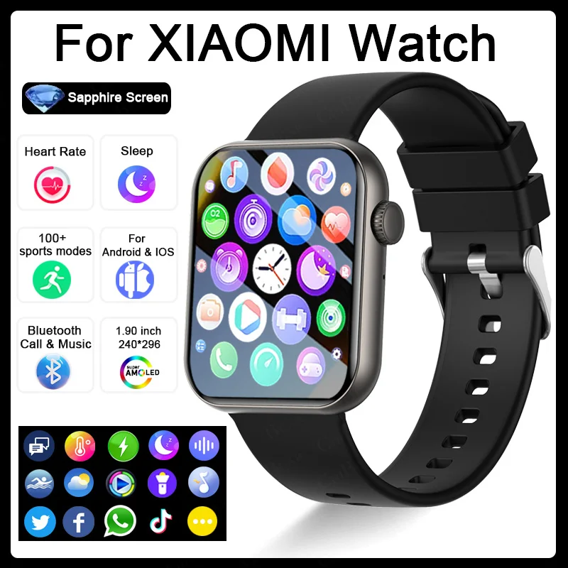 

Новинка 2024 года для умных часов XIAOMI, спортивный браслет с пульсометром, 1,90 дюйма, музыкальные Bluetooth-вызовы, водонепроницаемые умные часы для мужчин и женщин