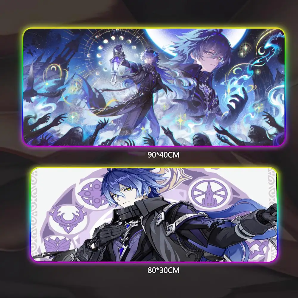 

Genshin Impact Flins большой коврик для мыши геймер люминесцентный светодиодный коврик для мыши игровой стол Rgb настольный коврик клавиатура коврик для ПК