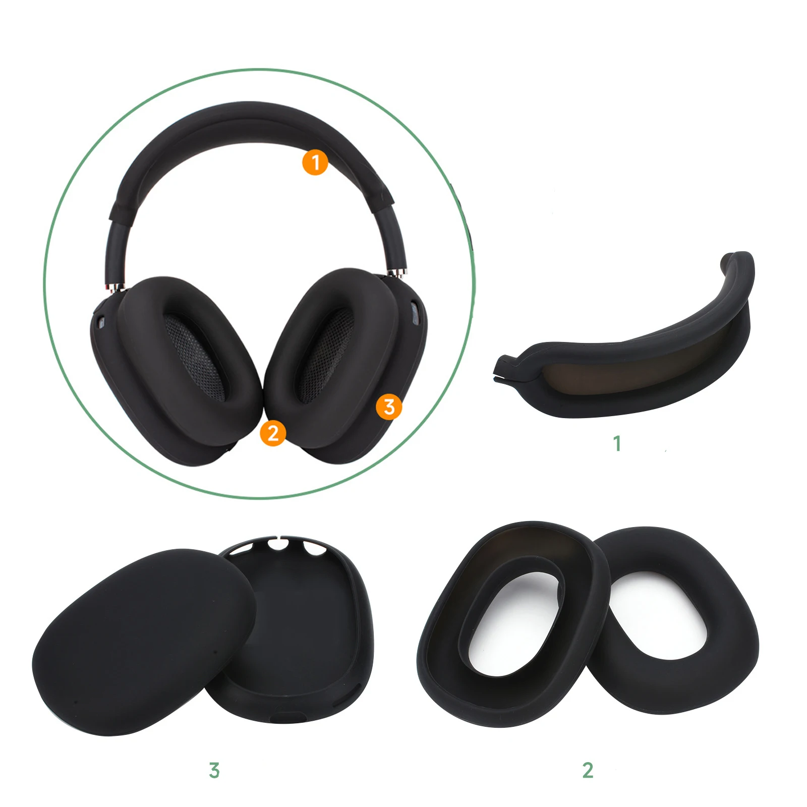 Silicone Case Cover for AirPods Max(2024/2020) Headphones, Anti-Scratch Ear Pad Case Cover/Ear Cups Cover/Headband Cover