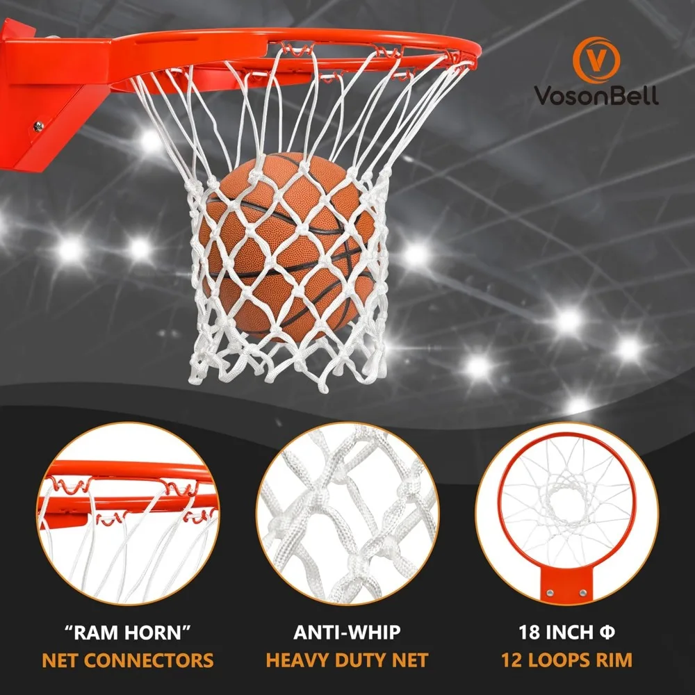 屋内用、18インチソリッドスチール製バスケットボールリム、デュアルスプリングオールウェザー交換、頑丈なブレイクアウェイ機能付き