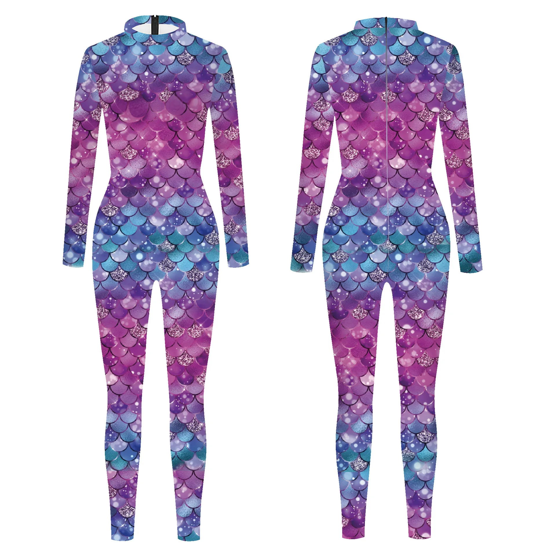 2026 3D-Druck Damen-Jumpsuit, dehnbarer Casual-Bodysuit, Meerjungfrauen-Bodysuit, glänzende Fischschuppen, Cosplay-Jumpsuit, Partykleidung – Detail 6