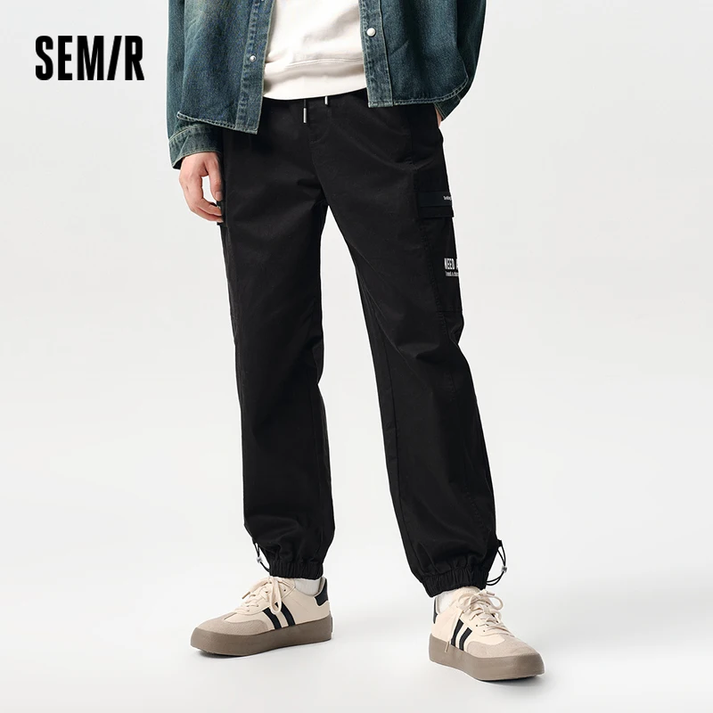 Semir Casual Pants Men Loose Workwear Spring Drawstring Sports Style Cuffed Trousers Fashionable Printed Long Trousers Brushed