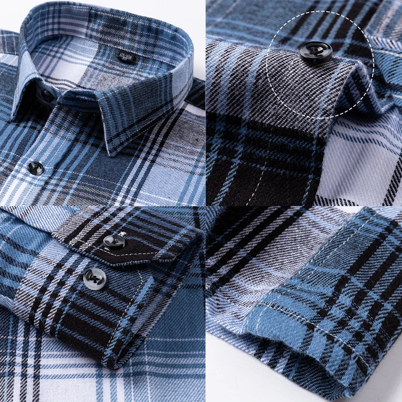 Men Long Sleeves Cotton Shirt Big Size Korea Business Casual Plaid Clothes Non-ironing Anti-wrinkle  Lapel Exquisite Embroid 7XL