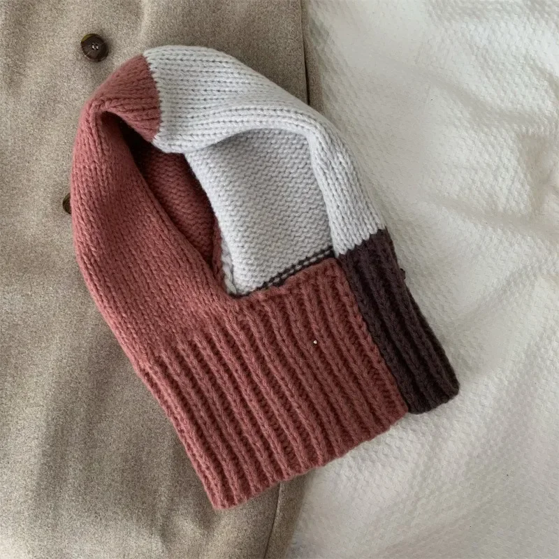 Zimowa kominiarka damska Beanie Hat Color Blocking Miękkie ciepłe czapki z dzianiny Wełniane czapki Korea Y2k Chic Hiking Outdoor Unisex Beanies