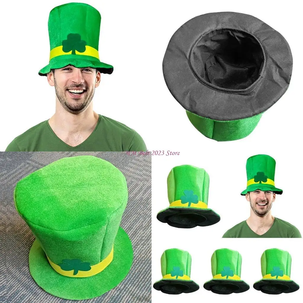 49ME سانت باتريك يوم شامروك البرسيم الأخضر المخملية أفضل قبعة الأيرلندية الجني قبعة تأثيري حلي ديكور الحفلات لصالح الرجال #1