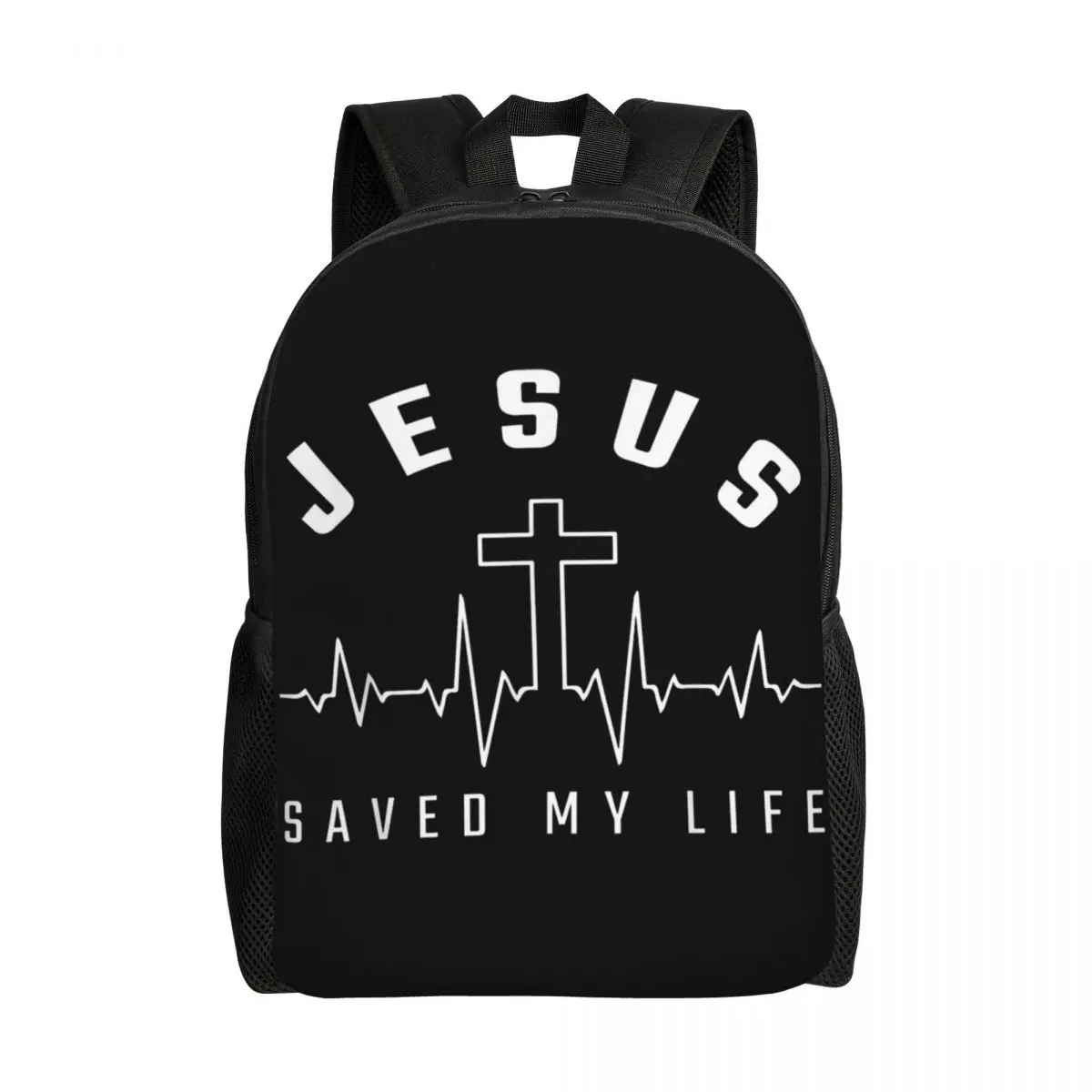 Custom Jesus Saved My Life Backpack Christian Religious Faith School College Travel Bags Women Men Bookbag Fits 15 Inch Laptop