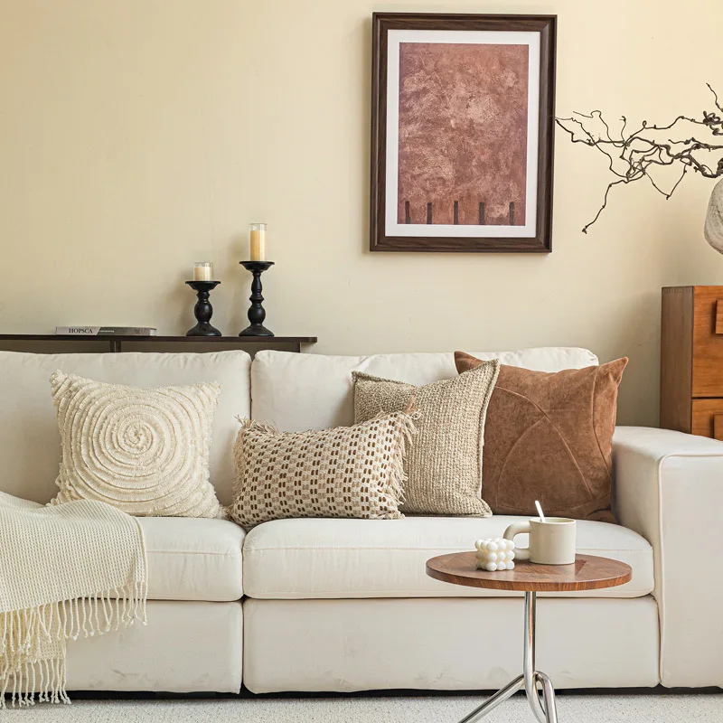 

Vintage Living Room Sofa Square Cushion Cover Combination Hotel Homestay Sample Room Caramel Color Waist Pillow Cover