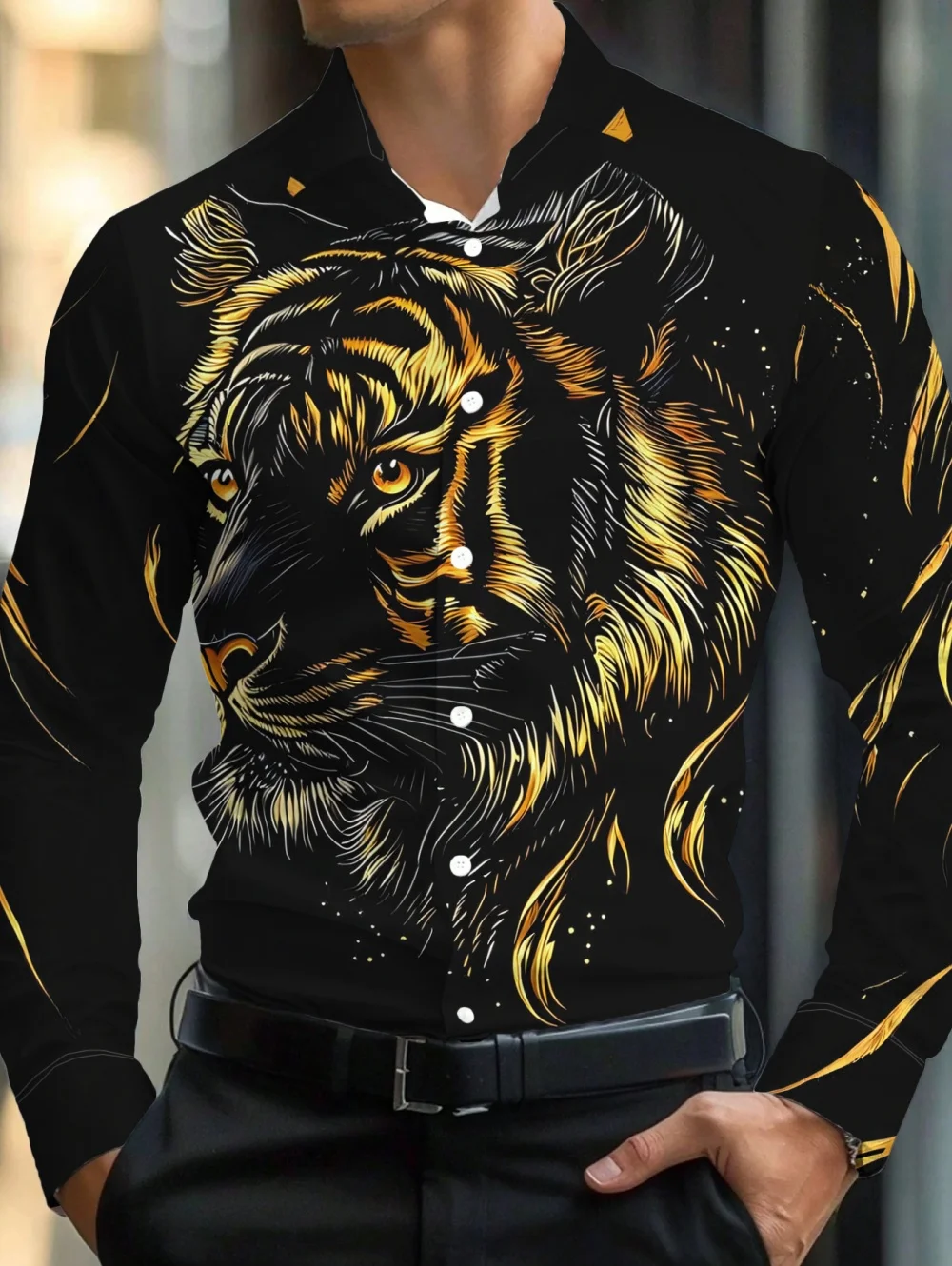 

Men's Personality Tiger 3D Printed Shirt High-Definition Pattern Lapel Design Fashion Versatile Harajuku Style Men's Clothing