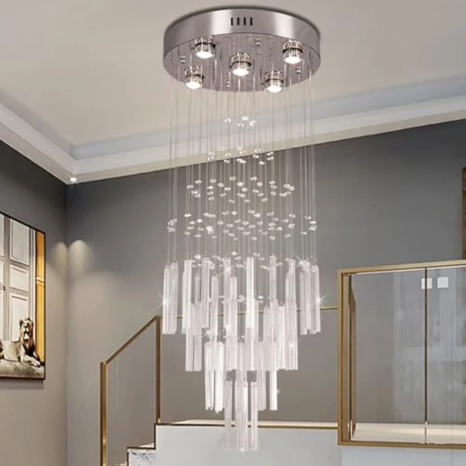 

Modern crystal chandeliers 39.4" long high ceiling chandelier staircase chandelier for foyer entryway living room,dia 15.7"