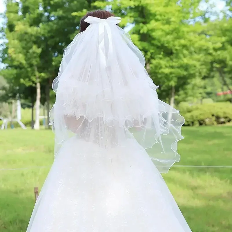 

Свадебная фата невесты, белая фата на кончиках пальцев, свадебная 4-х уровневая фата жемчужной длины для невесты, аксессуары для волос