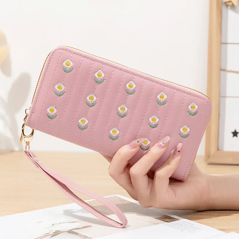 Lady Zipper Purses PU Leather Women Wallets Flower Purse Good Quality Woman Wallet Cards Holder Long Moneybag Wristlet Bags