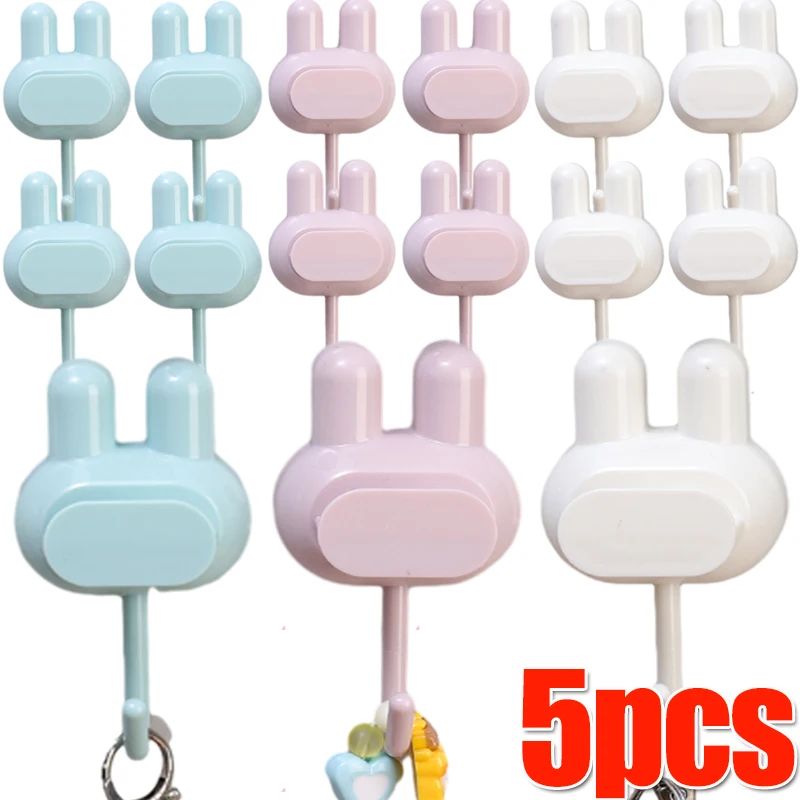 

1/5PCS No Punching Hooks Multi Functional Cartoon Rabbit Shape Wall Hook Creative Adjustable Phone Holder Household Storage Tool