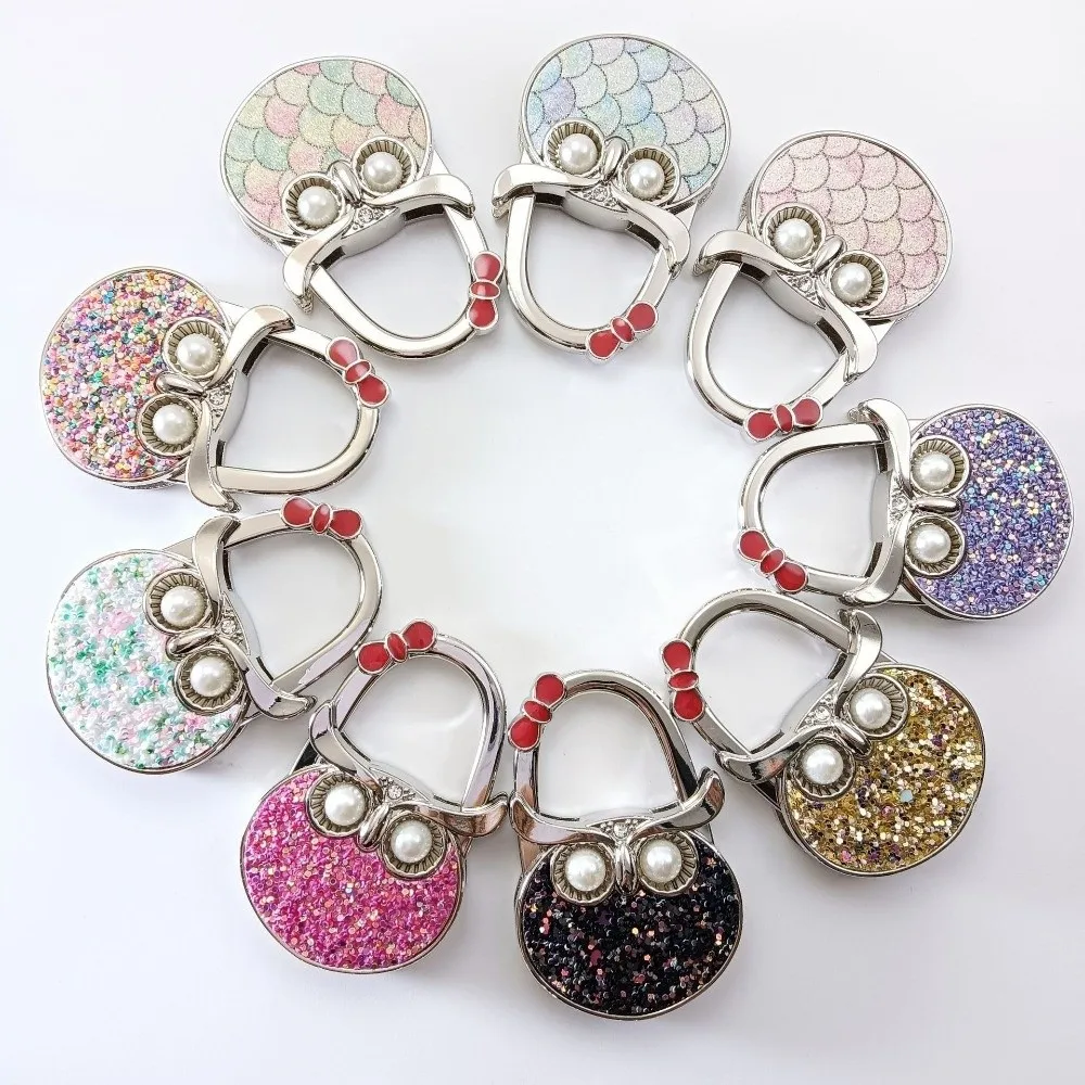 Fashion Foldable Owl Handbag Hook Fish Scales Pattern Creative Purse Hook for Women Portable Durable Bag Hanger for Table