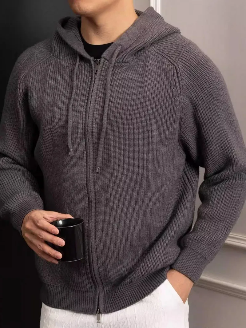 Harajuku Mens Casual Mit Kapuze Pullover Herbst Winter Neue Zipper Langarm Warme Strickjacke Jacke Mode Strickwaren Tops Männlich
