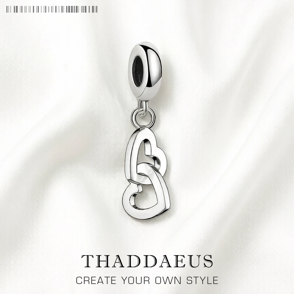 Anhänger mit zwei ineinander verschlungenen Herzen, baumelnder Charm, reines 925er-Sterlingsilber, romantisches Geschenk für Frauen