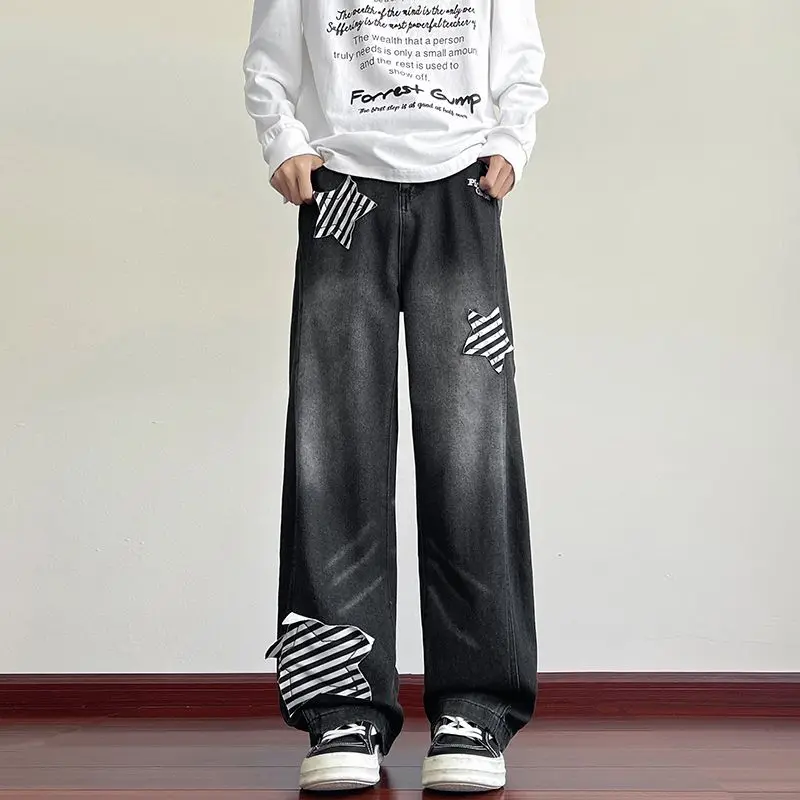 

Американские джинсы с высокой талией, свободные, с широкими штанинами, женские, весна-лето, с боковой молнией, повседневные, свободного кроя