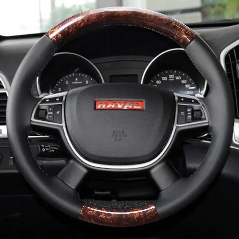 

For Haval H9 H8 H6 F7x Parts Peach Wood Interior Hand-sewn Anti-skid Leather Steering Wheel Cover Auto Interior Accessories