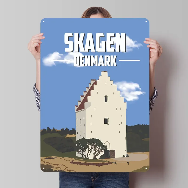 Плакат со скагеном Дании, металлические вывески, городской пейзаж, плакат, настенное искусство фресок, жестяная вывеска на заказ для настенного художественного украшения, кофе-бар