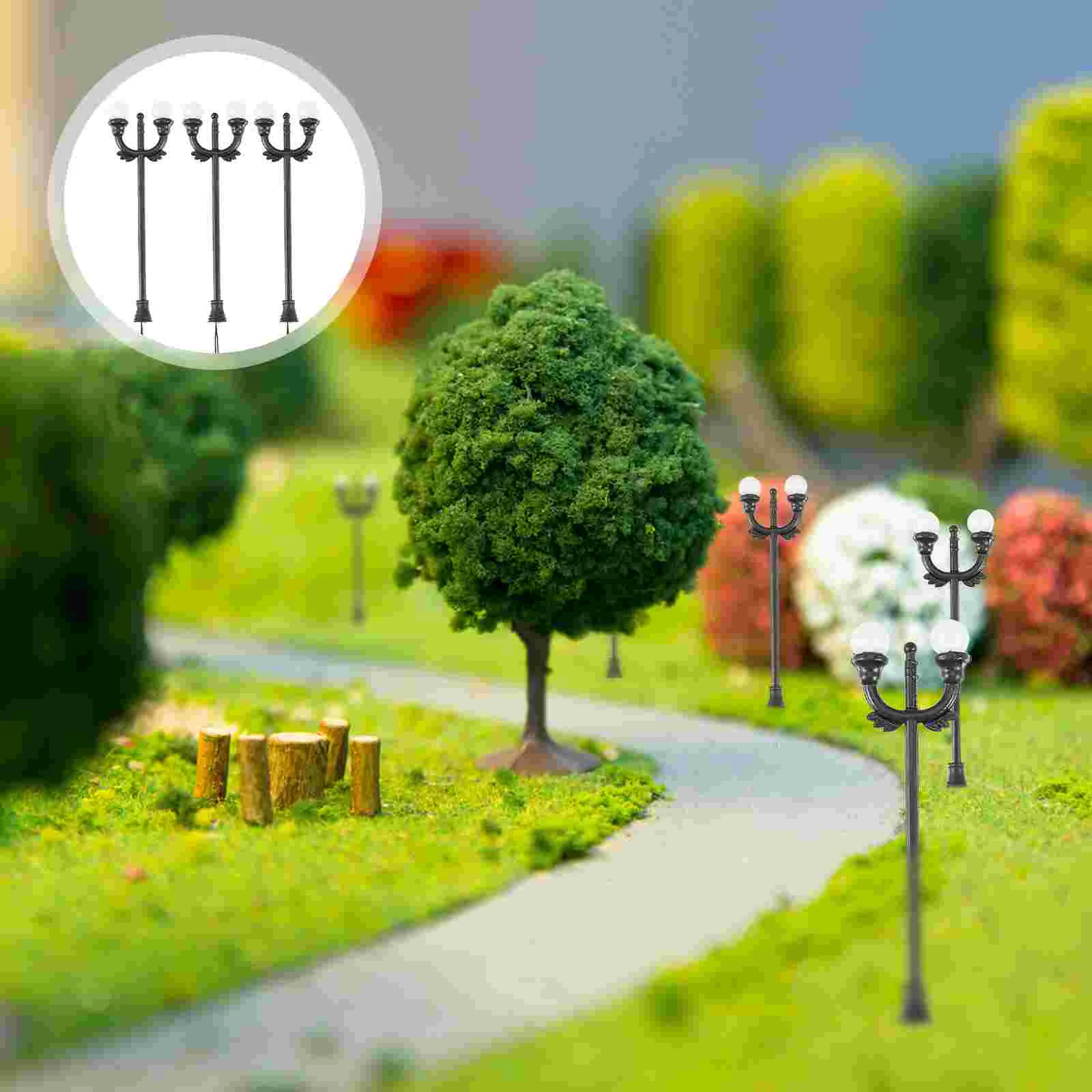 3 Pcs Street Light Model Solar Lamp Sand Table DIY Garden Mini Plastic Park Accessories Landscape