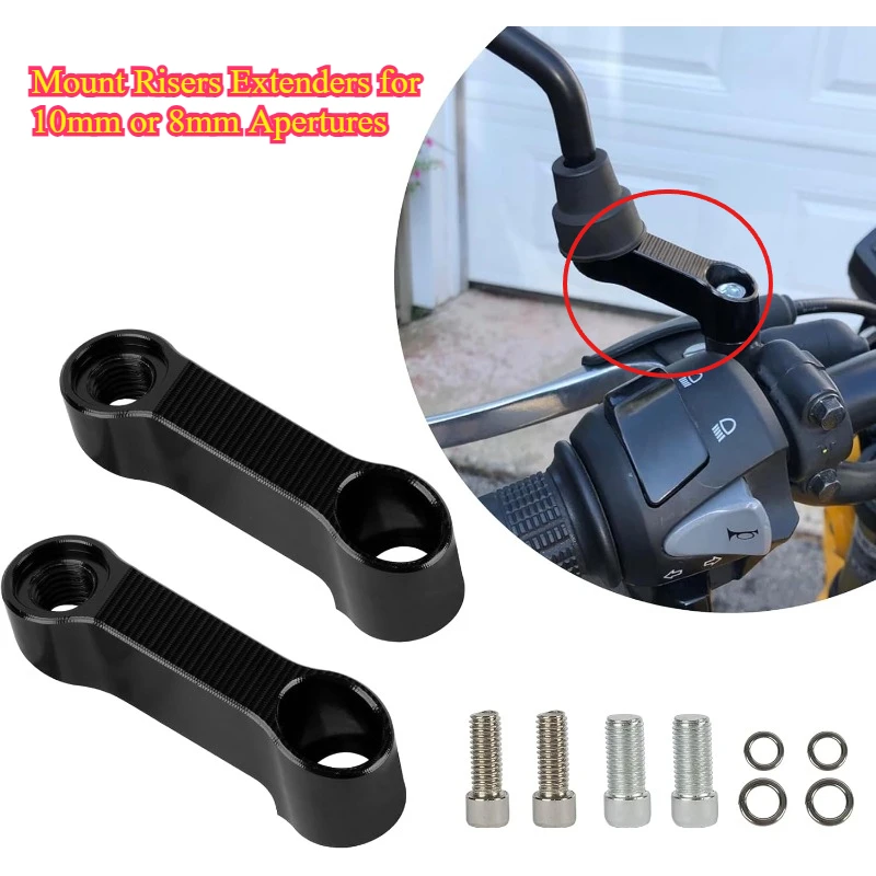 Motorcycle Mirror M10 Extenders Right Hand Threads Motorcycle Rear View Mirror Mount Risers Extenders for 10mm or 8mm Apertures