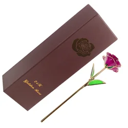 Blooming Lacquered Plastic Rose Birthday Valentine's Day Anniversary Gift with Souvenir Bag (Purple) Color