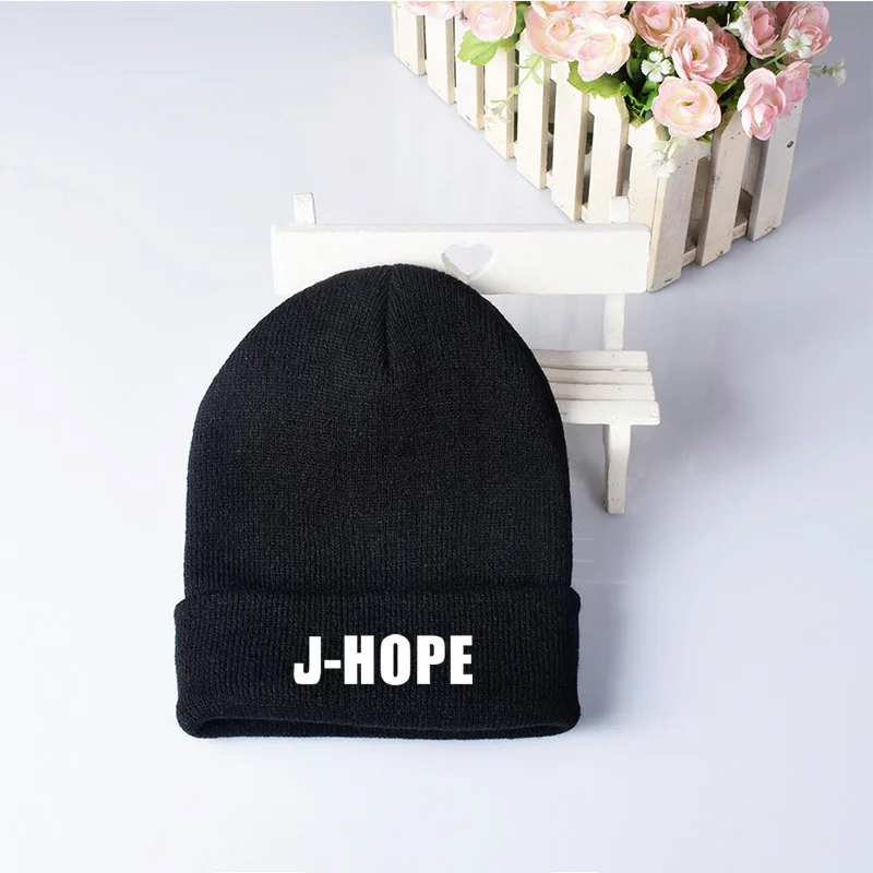 Kpop Printed Beanie Knitted Hat Jimin Jhope Suga V Taehyung Rap Monster Jin Jungkook Harajuku Wool Cap Teen Women Men Supporters