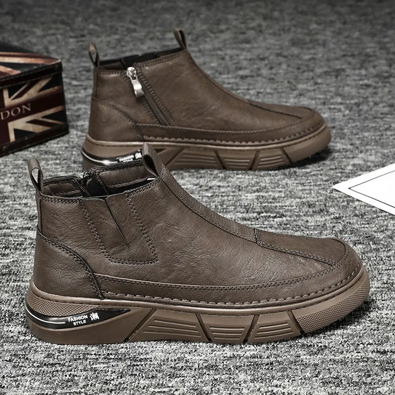 

Men Shoes Mens Trend High-top British Tooling Boots Casual Medium Tube Versatile Men Boots Men Leather High-Top Motorcycle Boots