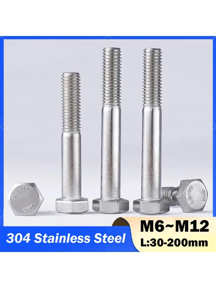 1/2 pièces M6 M8 M10 M12 304 acier inoxydable demi-filetage boulon à tête hexagonale externe vis à tête hexagonale longueur 30-200mm vis à métaux
