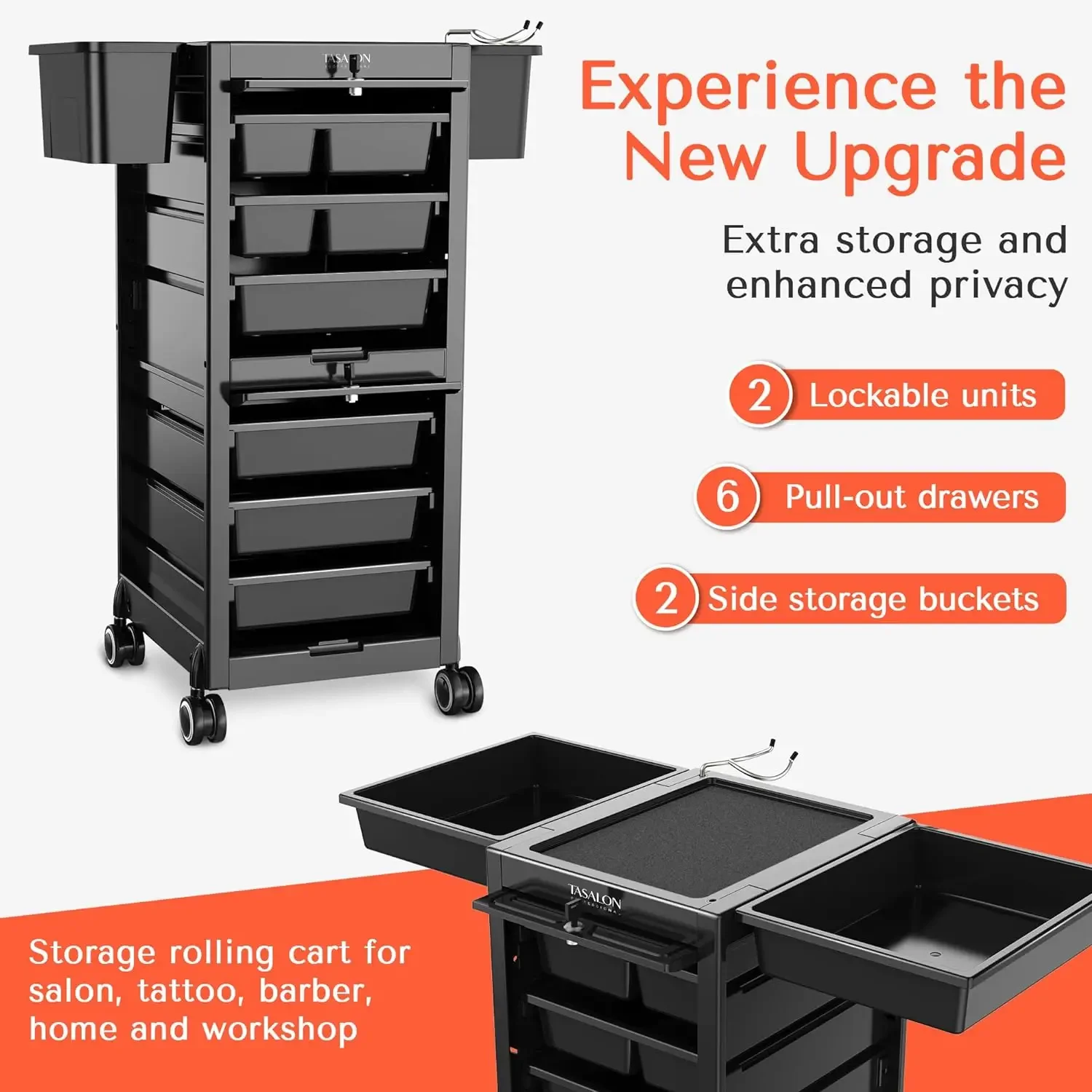 Premium Lockable Salon Trolley With Wheels And 6 Drawers & 2 Bucket, Versatile Salon For Hair Stylist