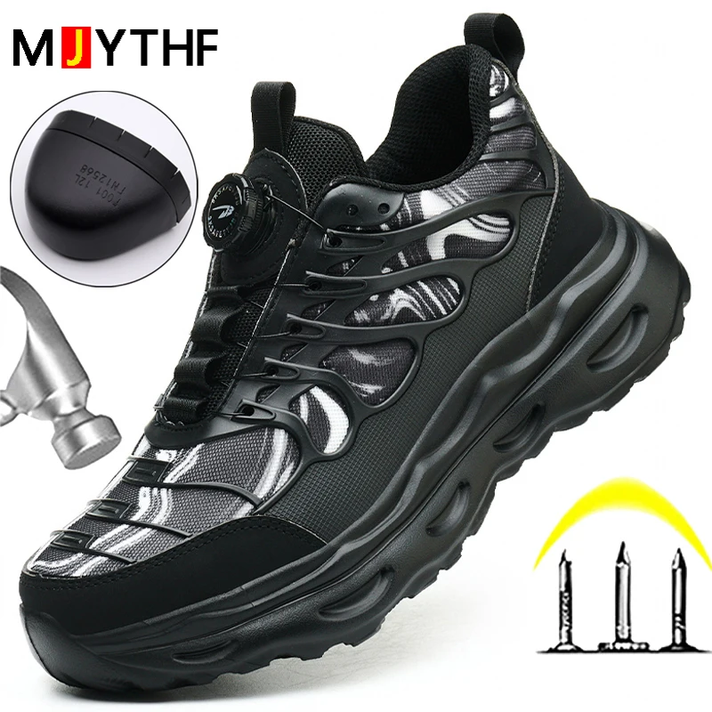 Rotating Button Indestructible Shoes Men Steel Toe Shoes Work Sneakers Safety Shoes Men Puncture-Proof Protection Shoes Light