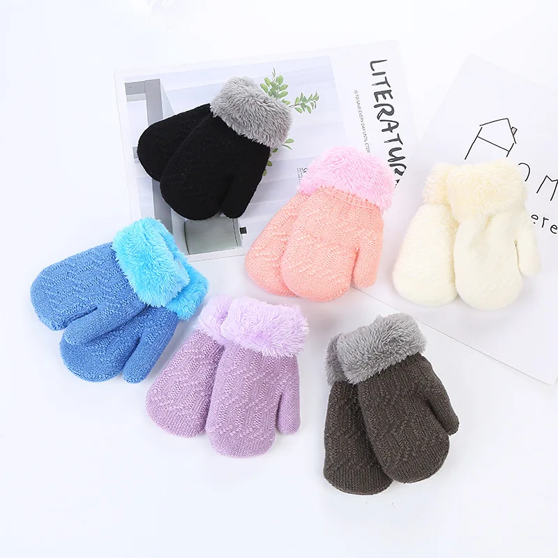 

2024 New Winter Baby Boys Girls Knitted Gloves Rope Full Finger Mittens Warm Gloves For 1-3T Children Toddler Infant Accessories