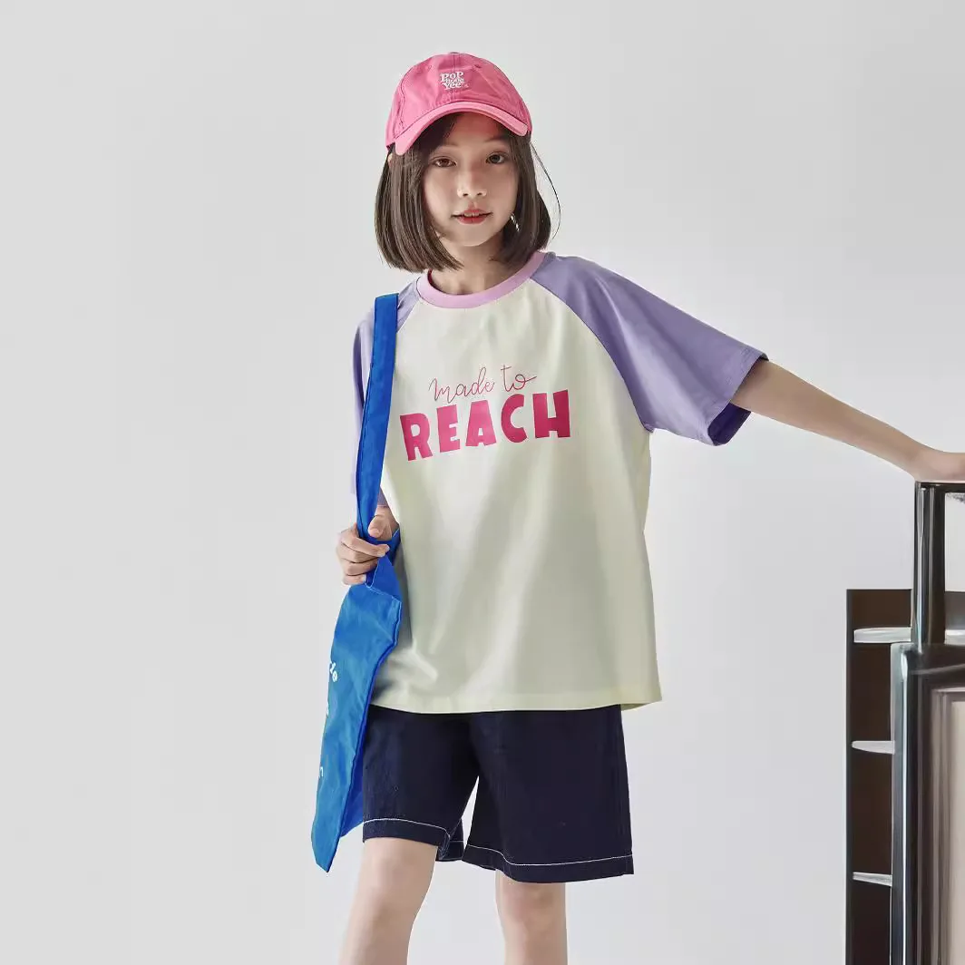 Summer New Children's T-shirt with Letter Print Short Sleeve Kids Clothes Boys Girls Tops Tee