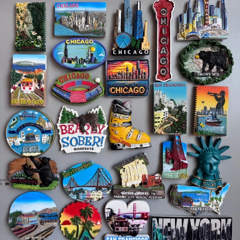 Aimants de réfrigérateur souvenirs touristiques des États-Unis : New York, Florida, WonderWorks, San Francisco, Guam, Chicaco, Nevada, Saipan