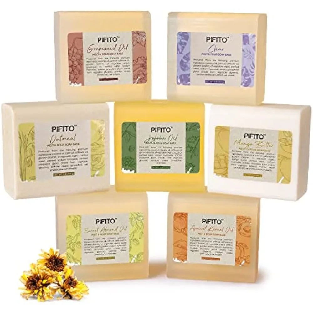 

Pifito Melt Pour Soap Base Sampler (7 lbs) │ Jojoba Oil, Sweet Almond Oil, Mango Butter,Glycerin Soap Making Supplies