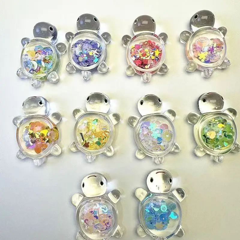 10/50pcs Luminous Transparent Glitter Turtle Vibrant Colorful Turtle Decor Miniature Ornaments for Indoor Outdoor Home Garden