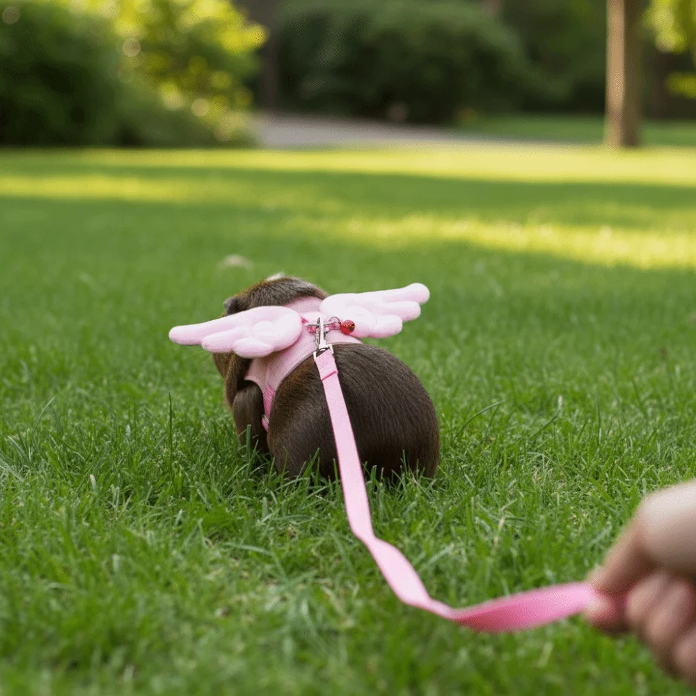 Adjustable Ferret Traction Harness Cartoon Comfortable Guinea Pig Chest Strap Escape-Proof with Bell Pet Wing Harness