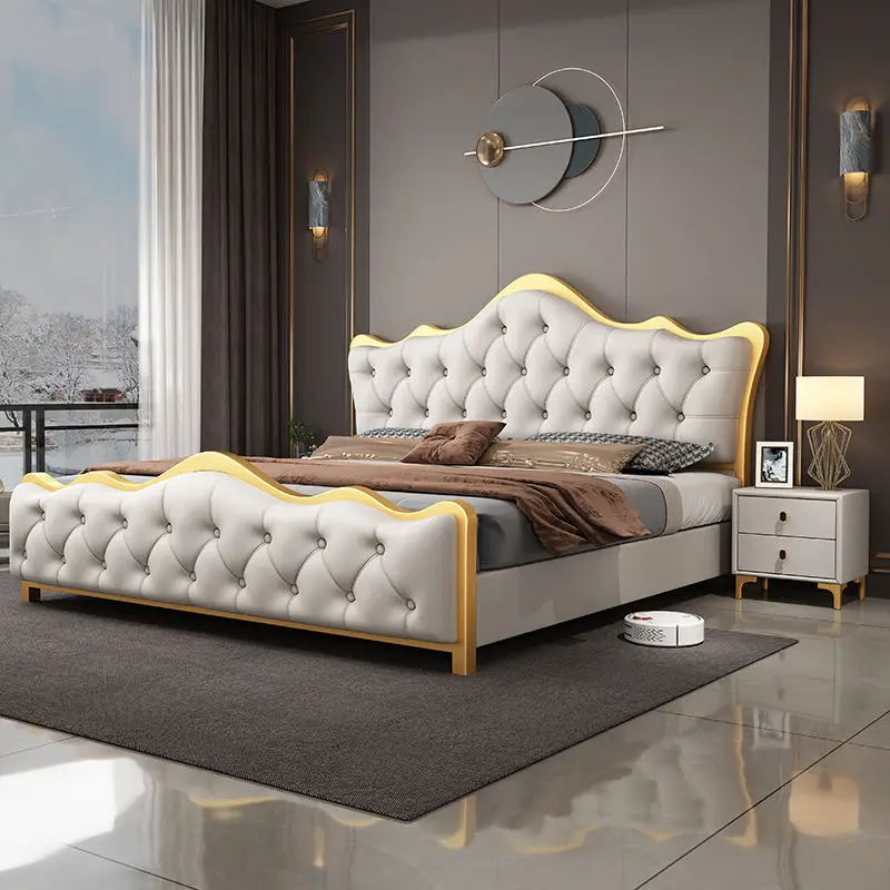 Modern Luxury Wood Bedroom Furniture Soft Up-holstered Beds king Side Double Bed Frame with Drawers Mattress Set Design 2025