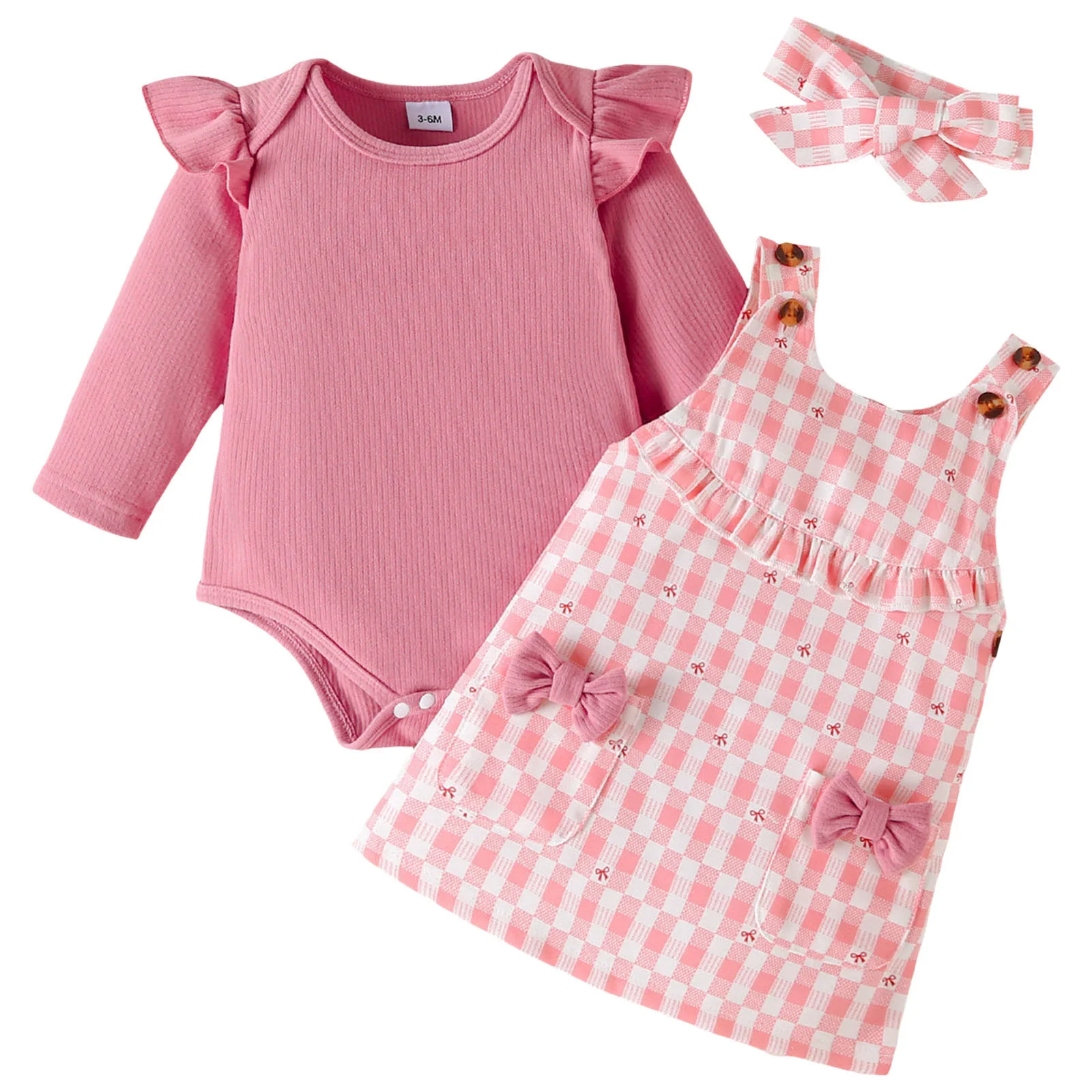 

Crop Top And Skirt Set for Teens Newborn Baby Girl Outfits Ruffle Long Sleeve Ribbed Romper Corduroy Suspender Skirt Girl Romper
