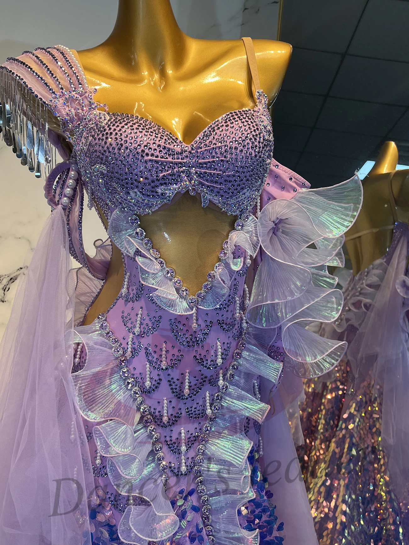 Latin Dance Costume Rhinestone For Women, Adults, And Children, High-End Custom Sequined Large Skirt, Waltz High Flash Dress