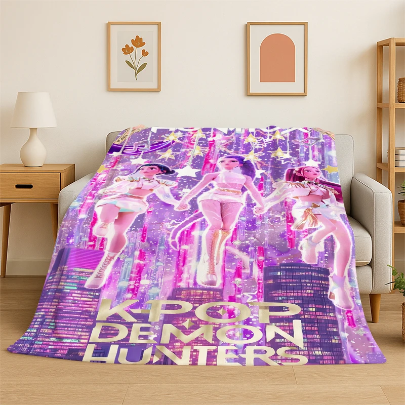 KPop D-Demon Hunters Girl Group Cartoon Soft Flannel Throw Blanket,Cozy Blanket for Bed,Couch,Sofa,Bedroom,Living Room,Travel