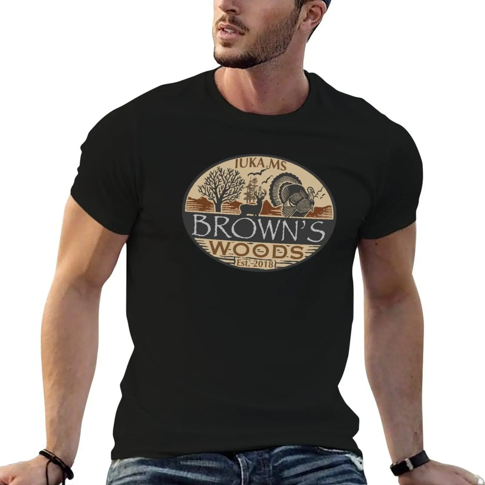 Camiseta Brown’s Woods IUKA Mississippi, paquete de camisetas de algodón, camiseta esencial, camiseta con estampado personalizado