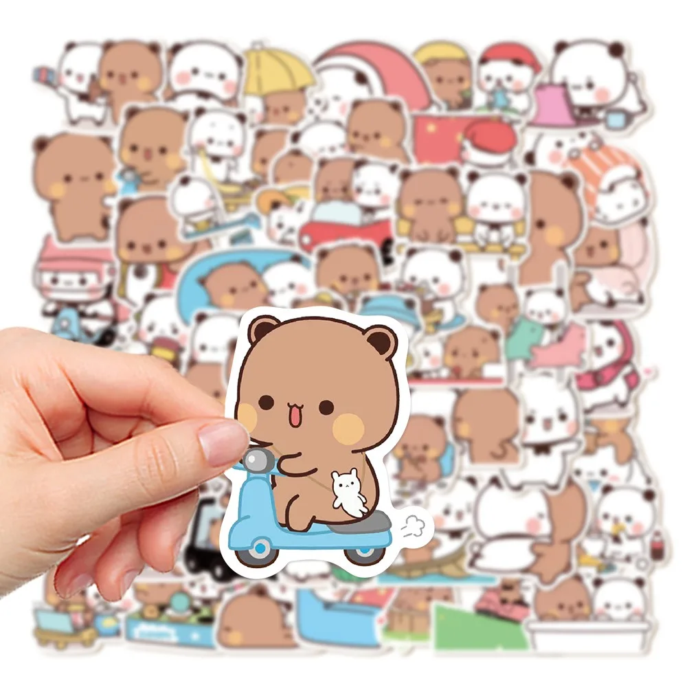 50sheets/set Bear Cute Bear and Panda Stickers Waterproof PVC Cartoon Bear and Panda Stickers Panda Cartoon Bubu Dudu Stickers