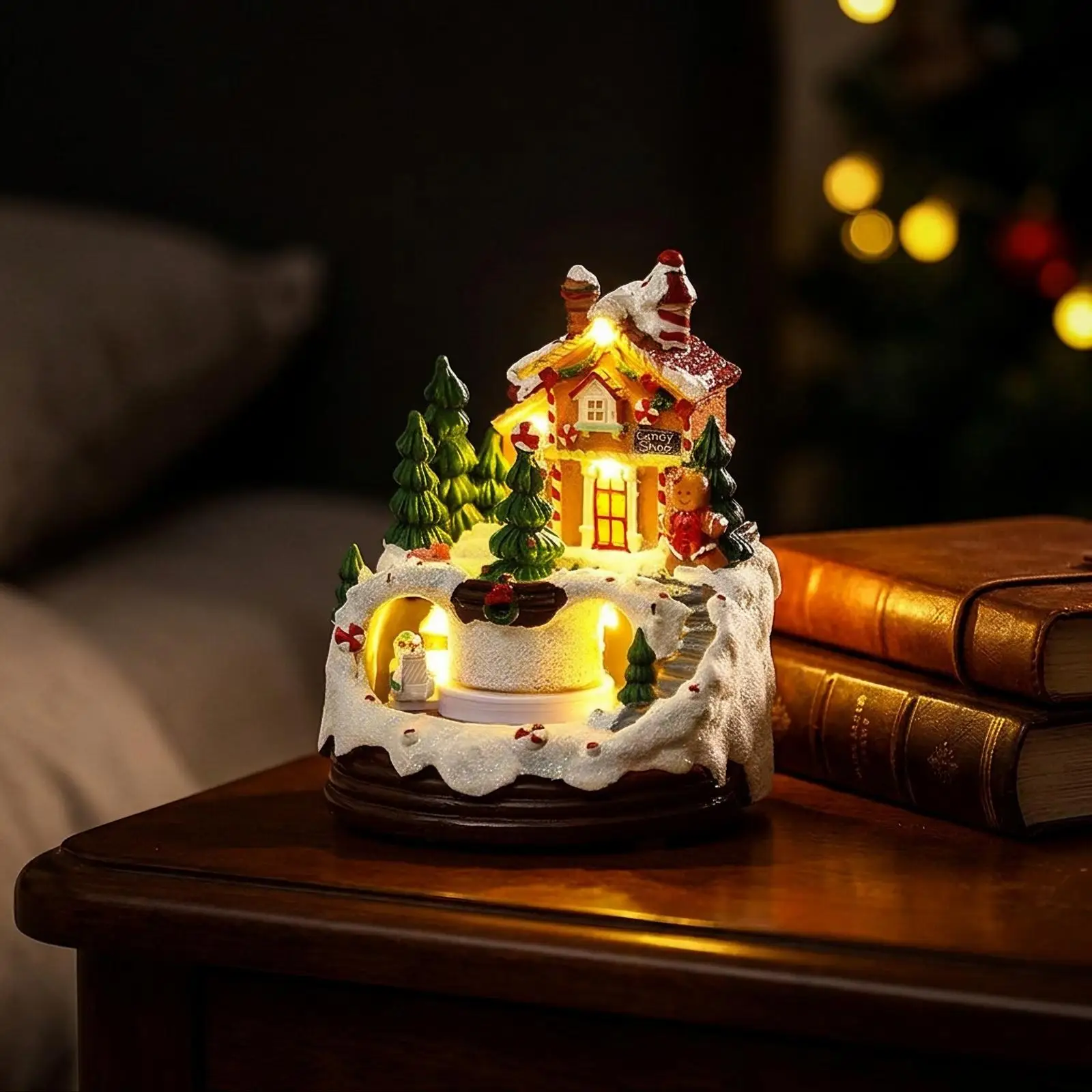 Lighted Snow House Music Box Figurine Festive Winter Scene Decor for Mantel Shelf Home